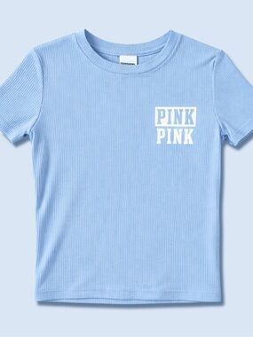VS PINK Ribbed Baby Tee NWT XS Victoria’s Secret Classic Y2K Light Blue
